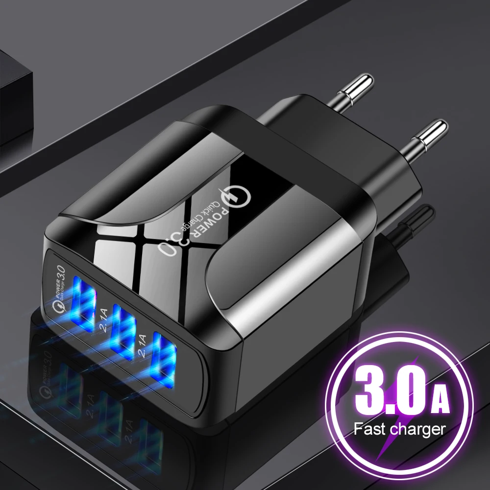 

3 USB 3A Quick Charge 3.0 USB Charger EU Wall Mobile Phone Charger Adapter for iPhone12 QC3.0 Fast Charging for Samsung Xiaomi