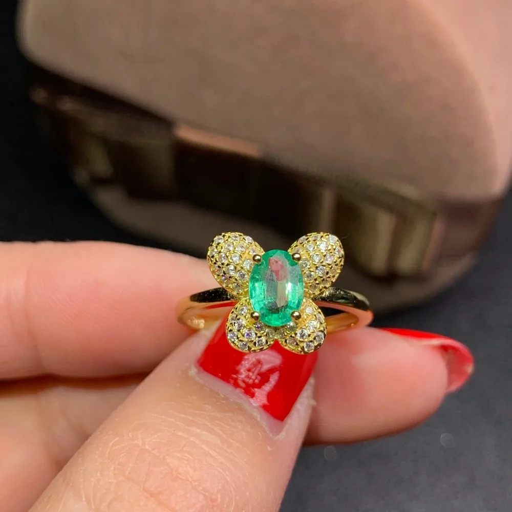 Shilovem 925 Серебряное кольцо с натуральным изумрудом ювелирные украшения для женщин Модный свадебный подарок на год открыть новые 5*7 мм dj0507888agml