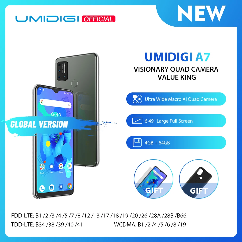 UMIDIGI A7 Android 10 6 49 ''доя больших полных Экран 4GB 64GB Quad Камера восьмиядерным