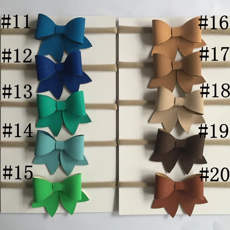 u choose color 5 шт./компл. 22 цвета стиль дети ручной работы блестящая кожа бант повязка на голову с эластичной нейлоновой лентой для волос аксессуары для волос - Цвет: u choose color