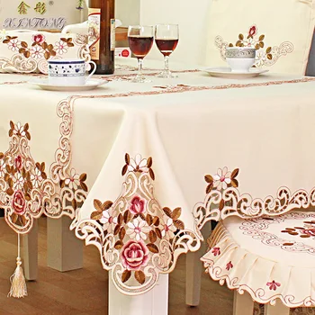 

Luxury Rose Embroidered Round Tablecloth Jacquard Table Dining Table Cover Elegant Lace Wedding Table Cloth TV Cabinet Cover