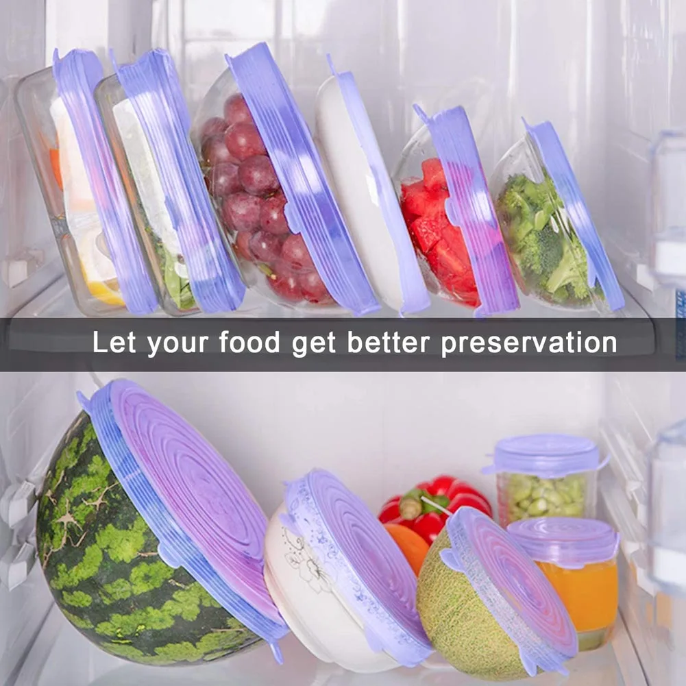 Silicone Cover Stretch Lids Reusable Airtight Food Wrap Covers Keeping Fresh Seal Bowl Stretchy Wrap Cover Kitchen Cookware 50 100pcs plastic food cover elastic food lid disposable cling film cover refrigerator food fresh keeping covers wrap lids