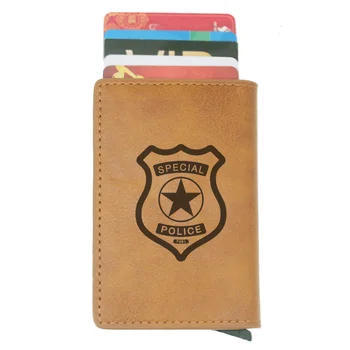 

New Arrivals Special Police badge Design Leather RFID Credit Card Holder Anti-Theft Automatic Wallet Card Case Male Purse