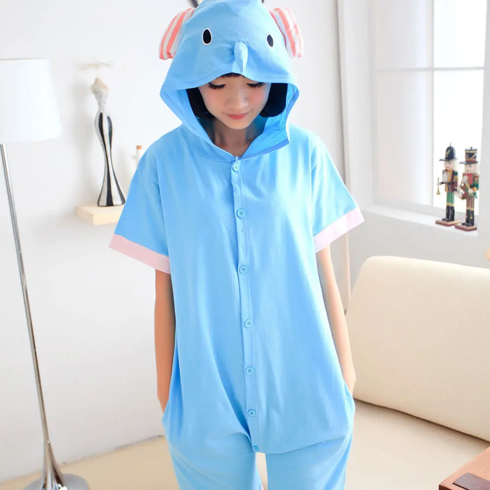 

Adult Kigurumi Elephant Pajama Sleepwear Pyjama Animal Cosplay Women Men Summer Short Sleeve Onesie Hoodie Cartoon Homewear