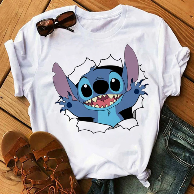 Kawaii Disney Cartoon Stitch T Shirt Men/Women Ohana Lilo Stitch Graphic Tees  Anime Summer Tops Harajuku T-shirt Female 61915