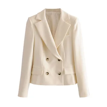 

Double Breasted Women Short Blazer Coat Autumn Casual Office Ladies Outwear Blazer Streetwear Female Solid Jacket Coat 2020