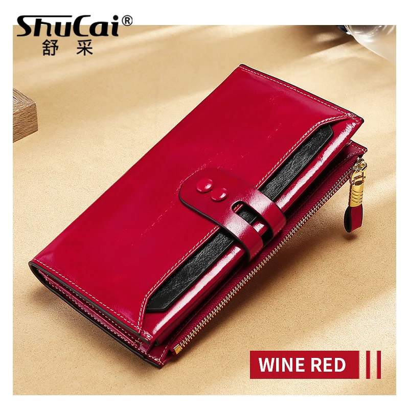 WINE RED Женские кошельки с длинной молнией из натуральной кожи, женские клатчи с держателем для мобильного телефона, высокое качество, держатель для карт, высококачественный кошелек - Цвет: WINE RED