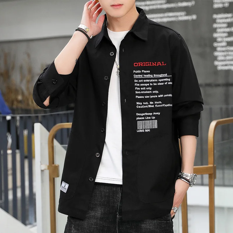 

Мужской трендовый Повседневный Кардиган Harajuku, оригинальная Классическая рубашка с длинным рукавом, весна-осень