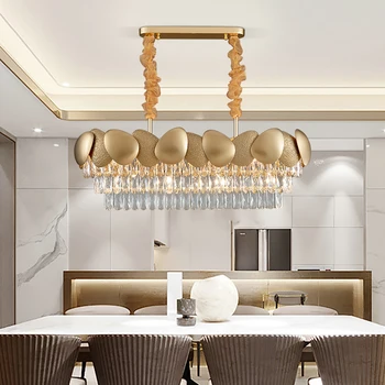 

Luxury Gold Crystal Chandelier Light Modern Lustres De Cristal Indoor Lighting For Dining Room Creative Rectangle Hanging Lamps