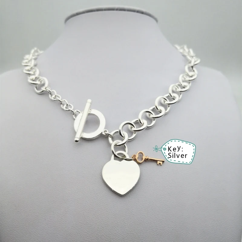 

SHINETUNG Original100%S925 Sterling Silver Heart-Shape Key Silver Trendy Necklace Women Logo Fine High-End Jewelry Free Shipping