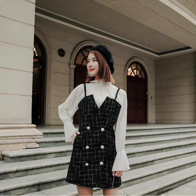

Woolen Vest Women's 2019 Autumn And Winter New Style Elegant Debutante Graceful in Tweed Wool Double Breasted Dress
