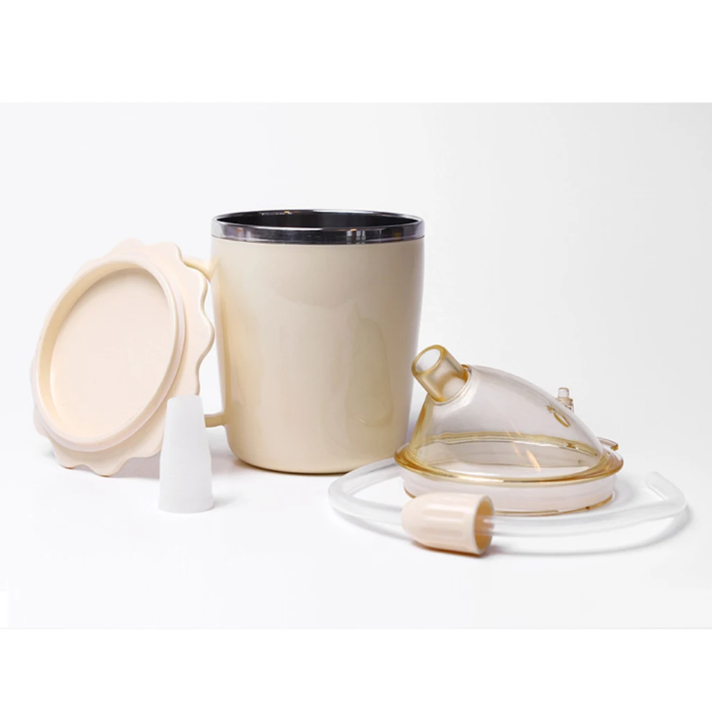 2 Pieces Lightweight Steel Nursing Cup Liquid Diet Drinking Cup with Straw For Elderly Patient Parturient Weak Grip Feeding Cup