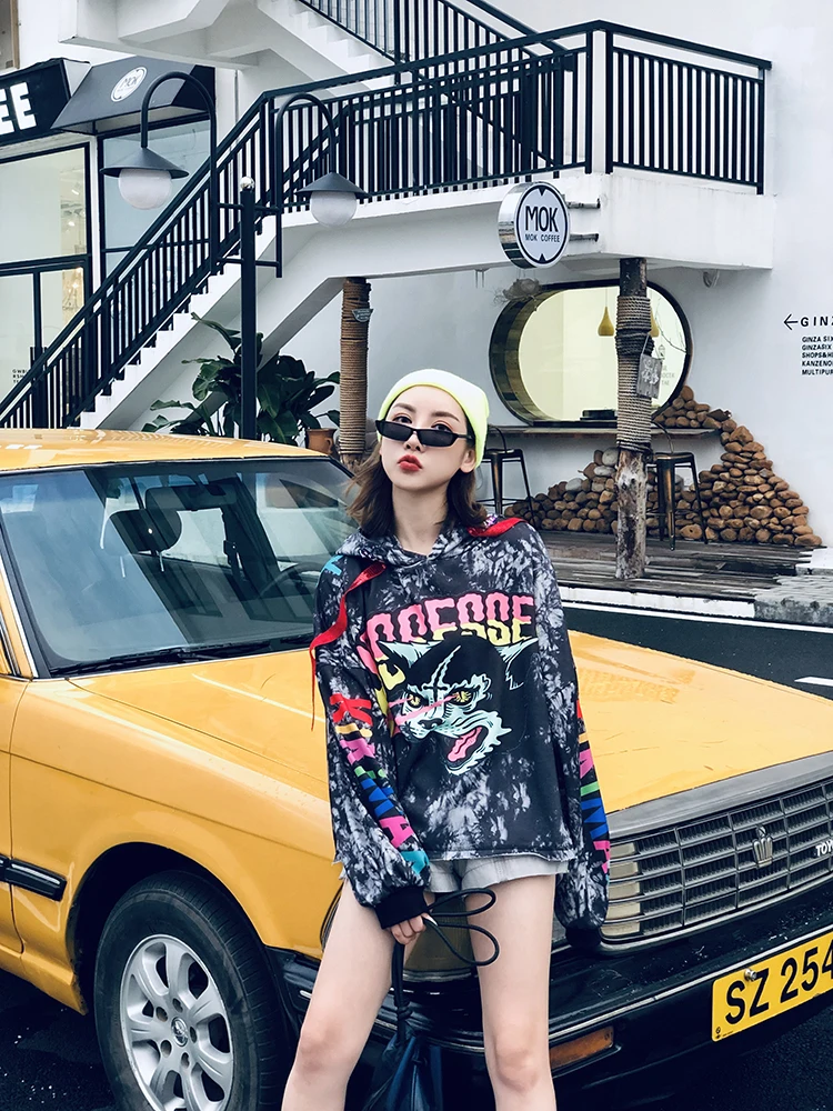 7mang, осенняя Женская мода, уличная граффити, с принтом дьявола, худи, Harajuku, Мультяшные, повседневные толстовки, свободные, вечерние, толстовки, 0911