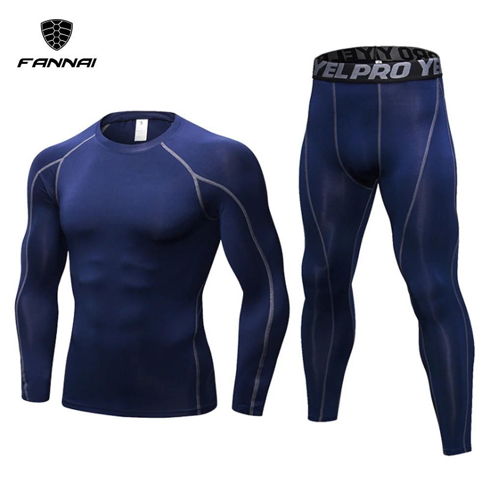 

2019 New Mens Gym Sports Suits Men Compression Shirt Jogging Training Tracksuits Man Breathable Bodybuildings Clothing 2 Pieces