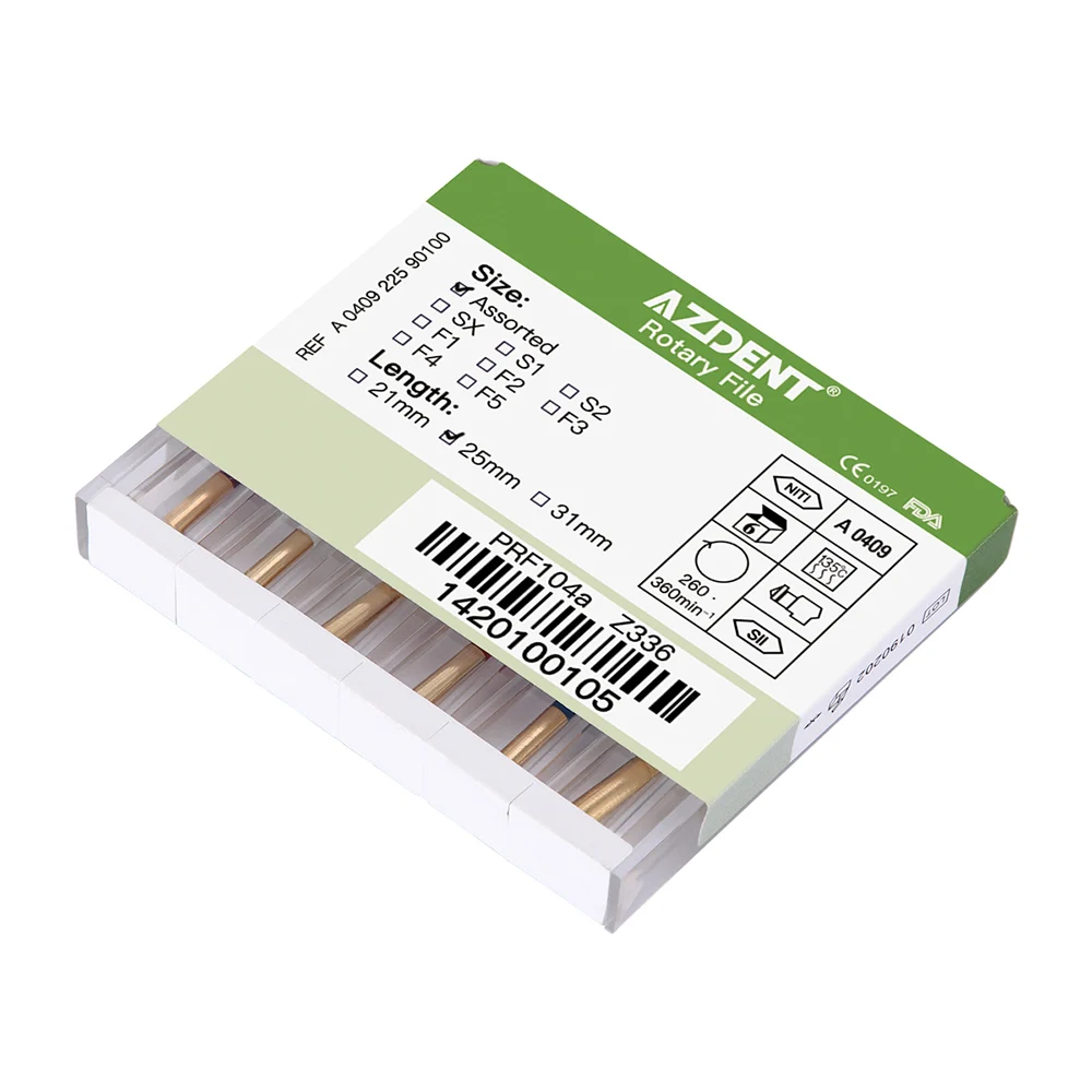AZDENT Mesin Gigi Menggunakan File NiTi Super Rotary Panas Diaktifkan File  Akar Kanal Endodontik 25Mm SX-F3 6 Buah/Boks Alat Kedokteran Gigi