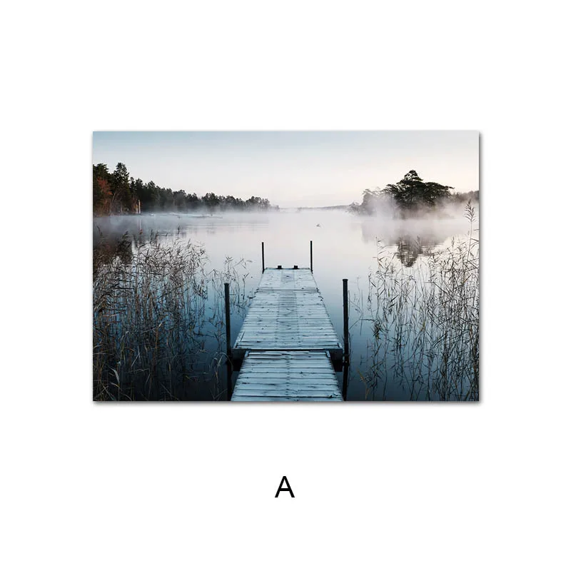Morning-Sunrise-Wall-Art-Print-Nordic-Landscape-Poster-Beach-Bridge-Canvas-Painting-Scandinavian-Living-Room-Decoration