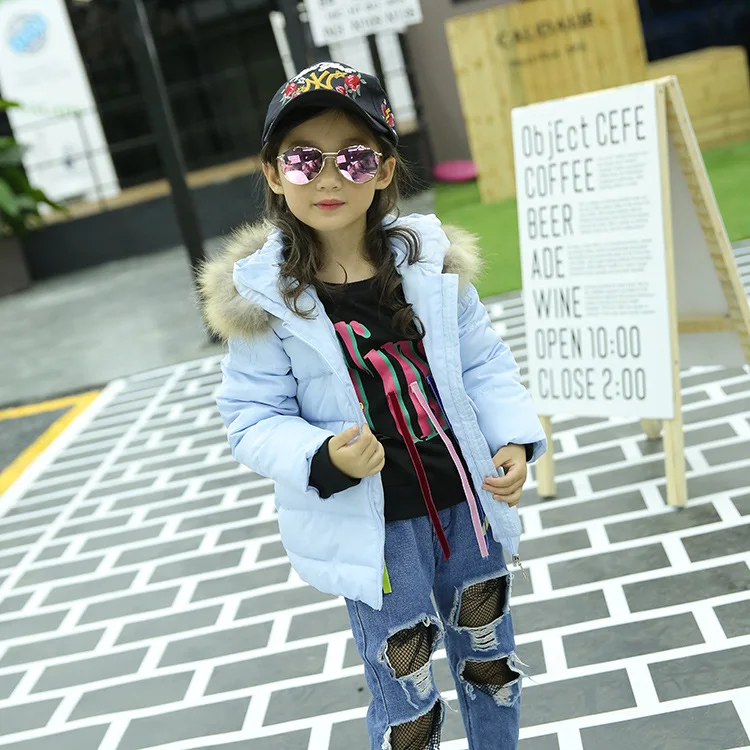 [Non-Thick] BOY'S Girls Raccoon Fur Collar Kids' Cotton Clothing Thin Cotton-padded Jacket Fur Collar Non-disassemble