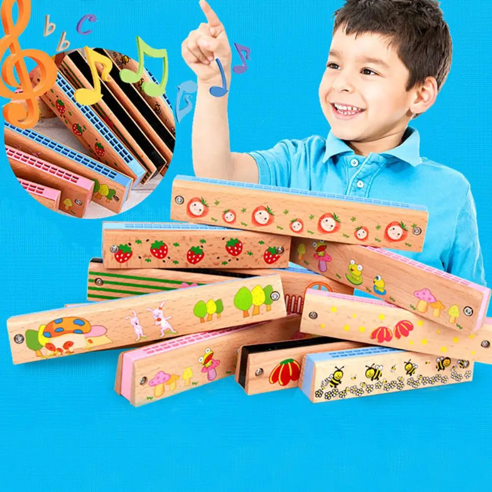 

Kids Harmonica Wooden 16 Holes Tremolo Harmonica Children Musical Instrument Educational Toy Gift for Kids