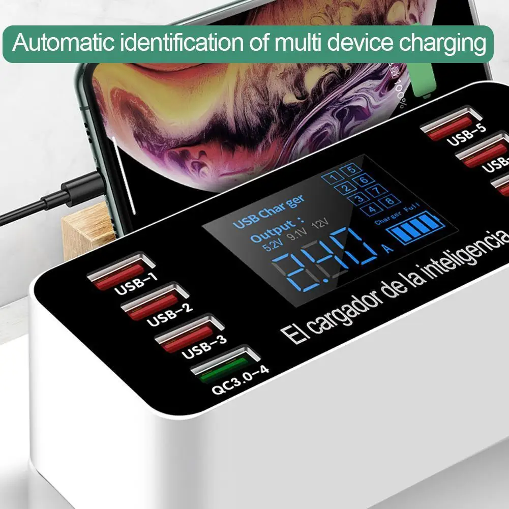 

Multifunctional 8-port Charger Adapter 40W high quality Charger Charging LED Desktop Adapter USB Display Wall Z3U6
