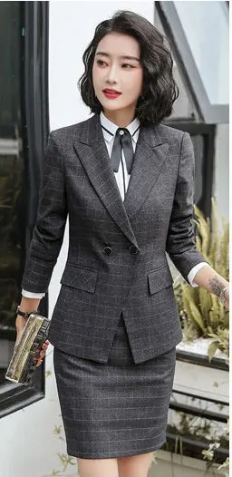 black coat and skirt IZICFLY стиль весна осень красные брючные костюмы женские деловые костюмы формальные офисные костюмы элегантные рабочие брюки костюм большой размер - Цвет: black coat and skirt