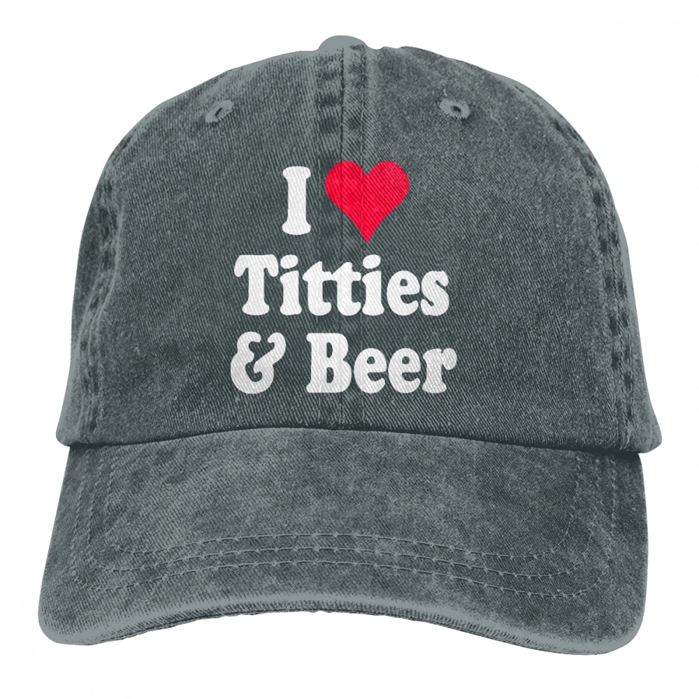 I Love Titties And Beer Casquette черные унисекс Мужские Женские джинсовые бейсболка с ремешком кепки Регулируемая шляпа для гольфа папа