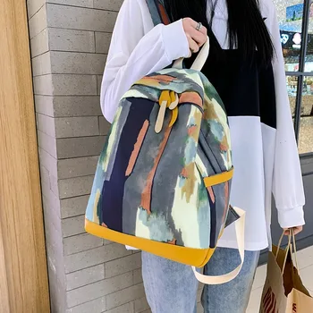 

Fashion New Color Matching Camouflage Canvas Men and Women with The Same Casual Backpack Backpack Trend Female Student Schoolbag