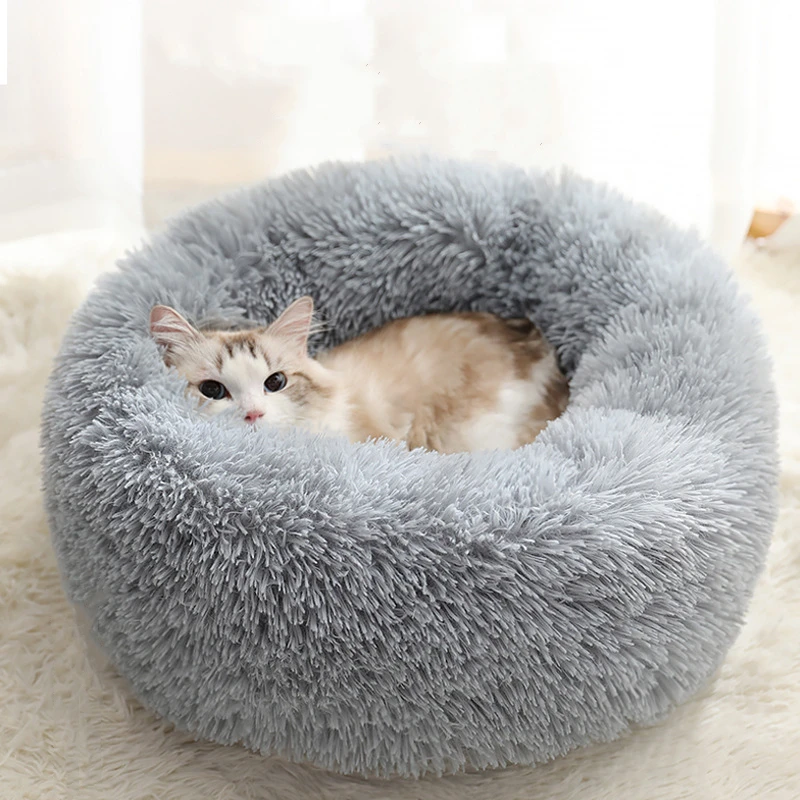 

Fluffy Cat Bed Warm Round Cat Pillow Soft Cat Basket Dog Bed Donut Cats Products for Pet Dog Bed for Small Dogs
