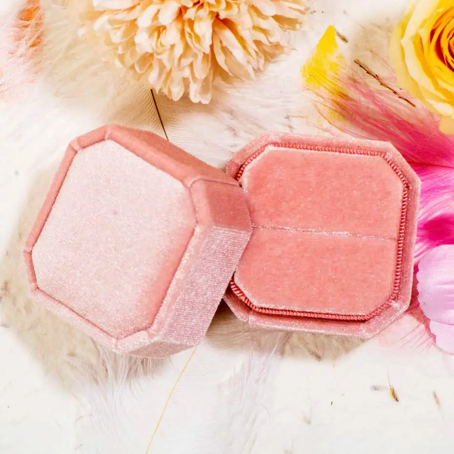 Pink Kuolit обручение ручной работы бархатная коробка свадебные личные кольца серьги коробка для женщин розовый синий ювелирные изделия дисплей упаковка опт - Цвет: Pink