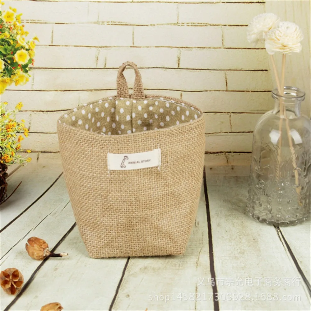 Jute flower pot storage bag desktop storage basket container bedside storage bag pocket box flower basket sac chaussure 30O8 (9)