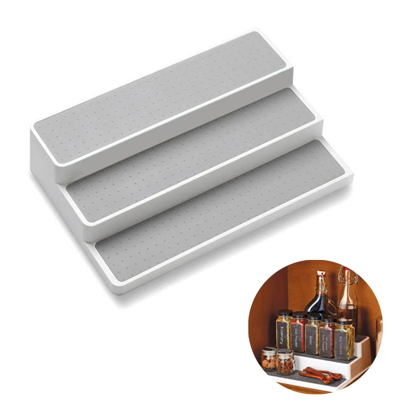 

3 Layer Spice Step Rack Horizontal Pull Stretch Storage Rack Cabinet Organizer Kitchen Seasoning Bottle Jar Stand Simple Bottle