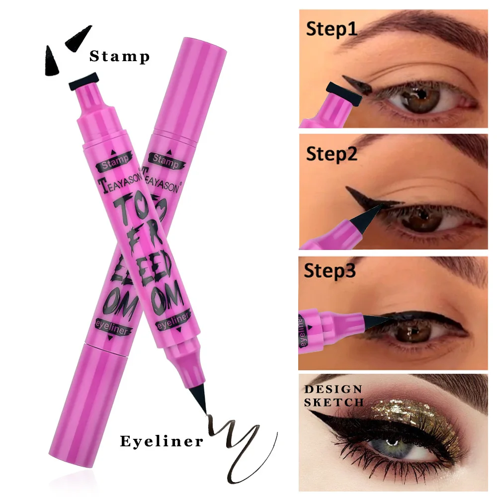 1 Pcs Double Headed Seal Black Eyeliner Triangle Seal Eyeliner 2 in 1