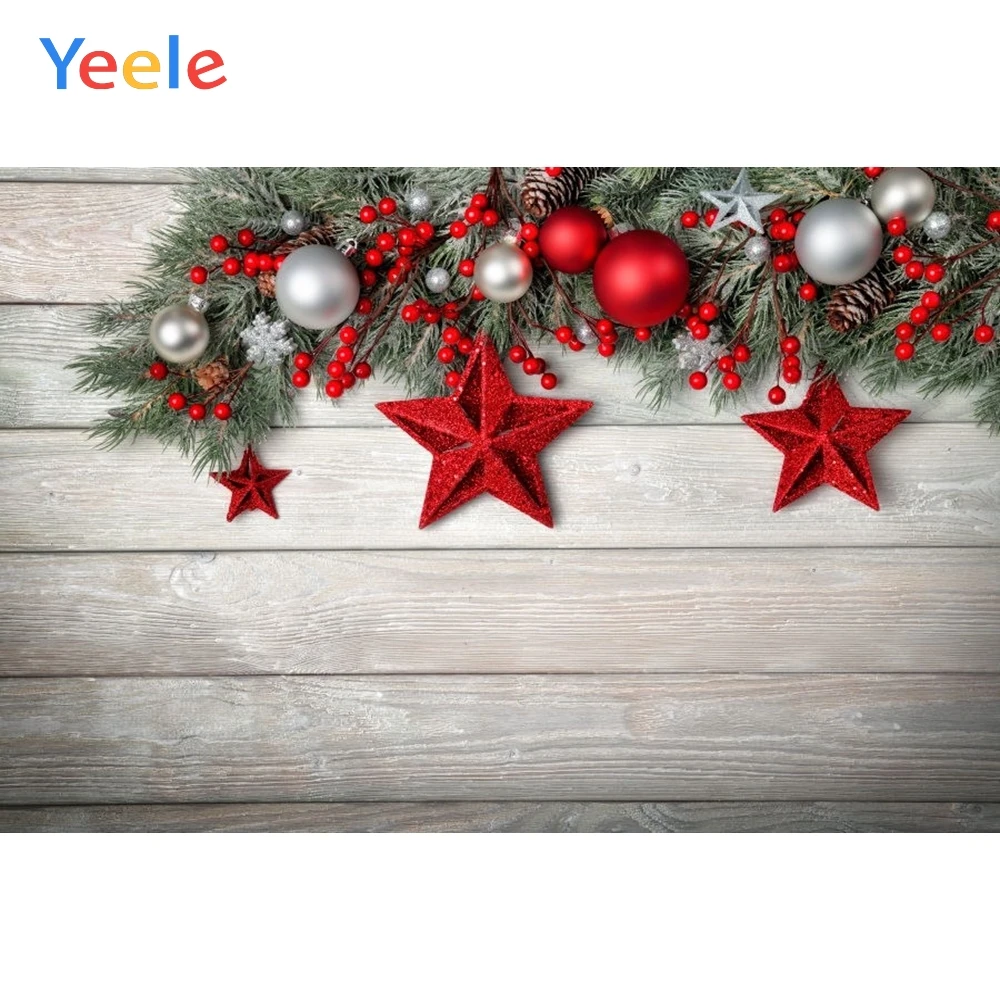 

Yeele Christmas Backdrop Wood Board Star Ball Pine Photography Background For Photo Studio Baby Portrait Photobooth Vinyl Shoot