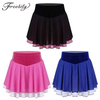 

Girls Soft Velvet Chiffon Splice Figure Skating Training Skirt Kids Ballet Gymnastics Leotard Performance Dance Costume