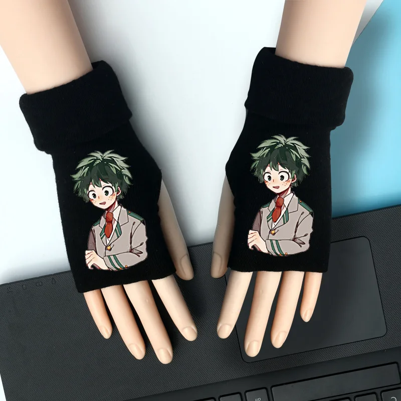 Вязаные перчатки Boku No My Academy Shoto, теплые хлопковые рукавицы на половину пальцев, модные аксессуары для косплея, подарок на зиму