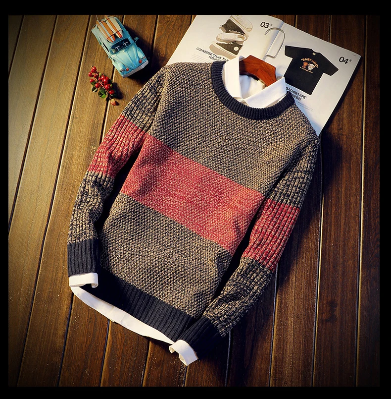 Men Autumn Winter Sweater Pullovers Jumper Men's O-Neck Mixed Color Fashion Youth Teens Trend New Long Sleeve Sweaters Men