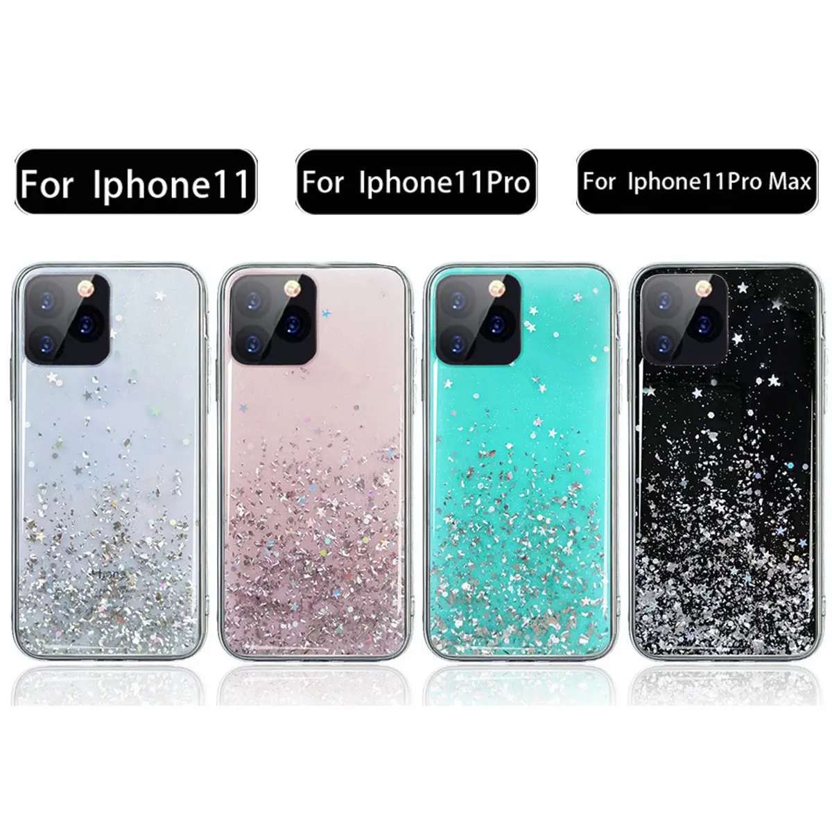 Блестящий силиконовый чехол для телефона iPhone 11 Pro Max милый Прозрачный со звездами