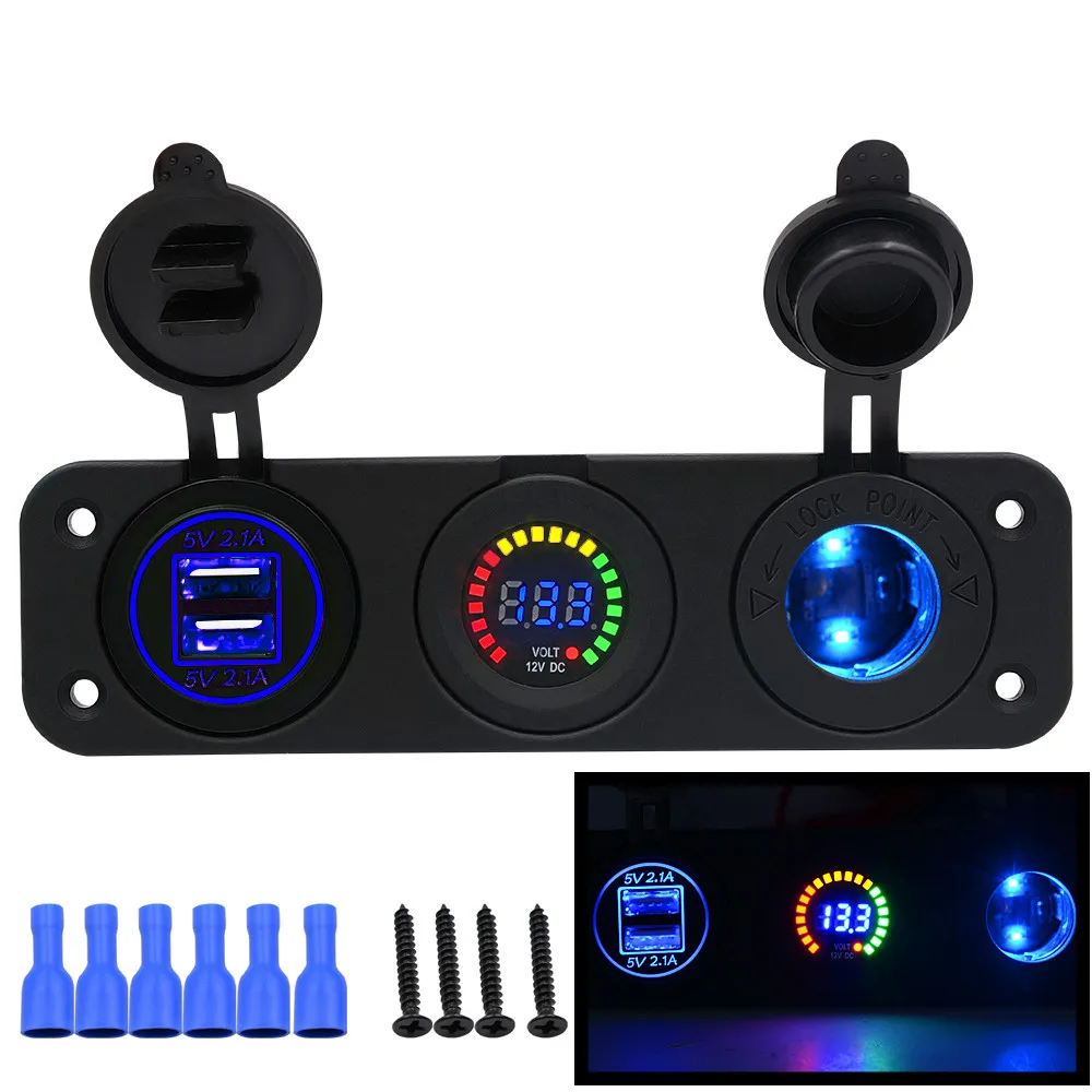 Водонепроницаемое зарядное устройство для мотоцикла и автомобиля с двумя