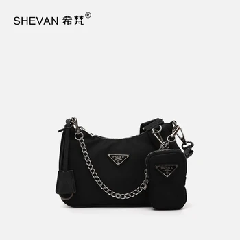 

Ladies Quality Bag Fashion Nylon Fabric Underarm Canvas Bag 2020 New Baguette One Shoulder Diagonal Chain Bag Channels Handbag