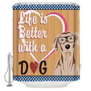 

Life Is Better With A Dog Shower Curtain Waterproof Polyester Fabric Bathroom Decor Printed with 12 Hooks