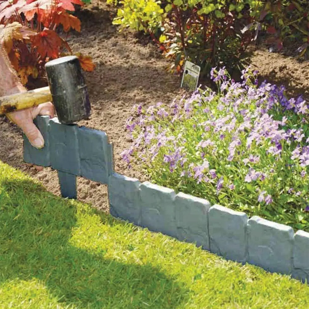 COBBLED GREY STONE plastic GARDEN fence border flowerbed EDGING pack 10 FREE P&P 