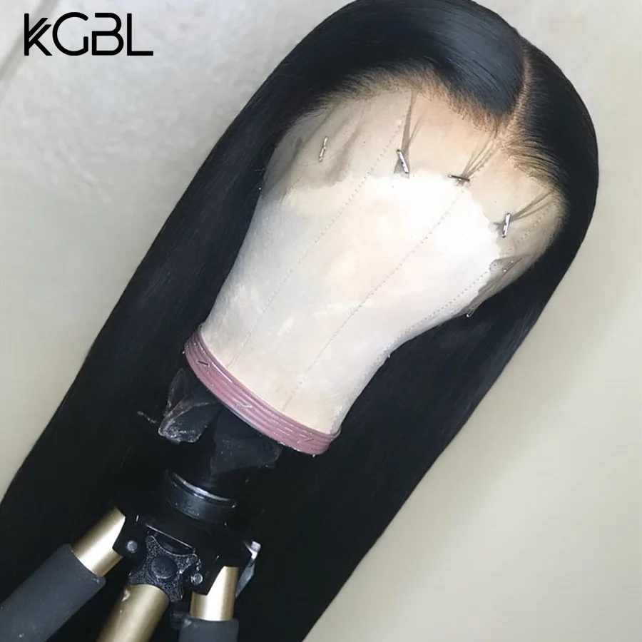 KGBL Straight 13*4 Lace Front Human Hair Wigs Middle Ratio 8”-24" Non-Remy Natural Color Brazilian Hair Wigs Per Plucked