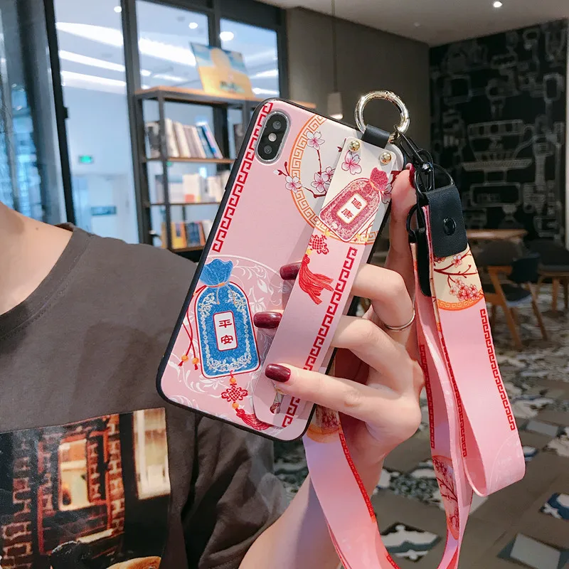 

Abmos Ping An Fu bag phone Case material price is good made in China for iPhone 6 6S 7 8 plus X XS XR 11 PRO MAX wrist band