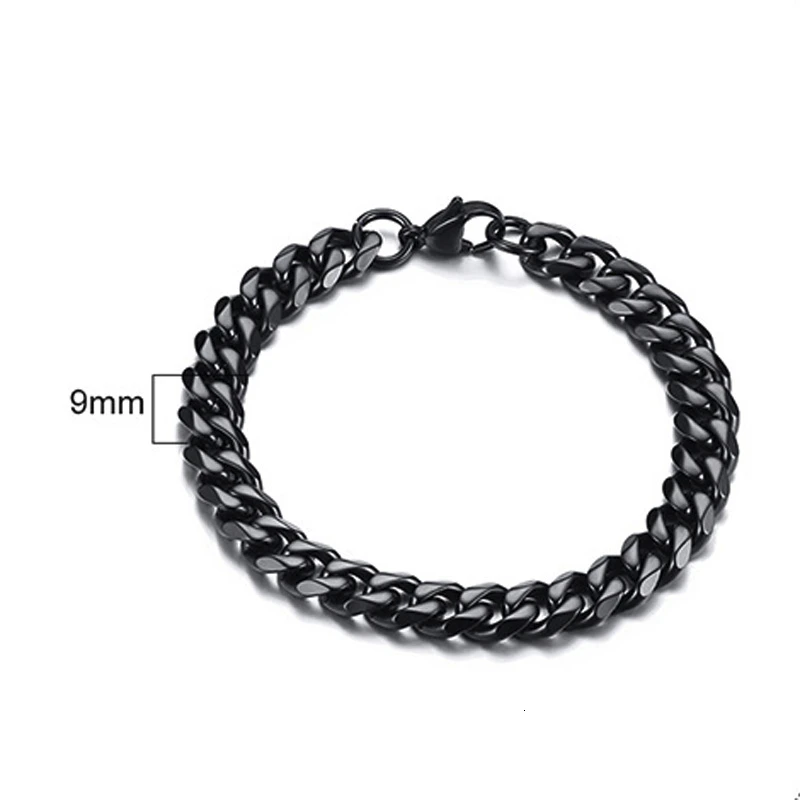 Black 9mm Мужской браслет, панцирная кубинская цепочка, нержавеющая сталь, мужские s Wo мужские s браслеты, браслет, золотой тон, не выцветает, 3 мм до 11 мм - Окраска металла: Black 9mm