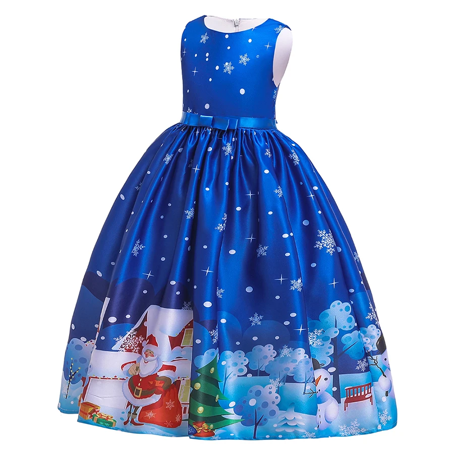 Модное рождественское платье с принтом Санта Клауса, длинное платье для девочек, рождественские вечерние платья для детей, детские платья для девочек