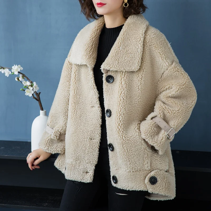 Пальто из меха ягненка женская Свободная куртка большого размера 2019 Осень Зима Новая женская Высококачественная оторочка из овечьей