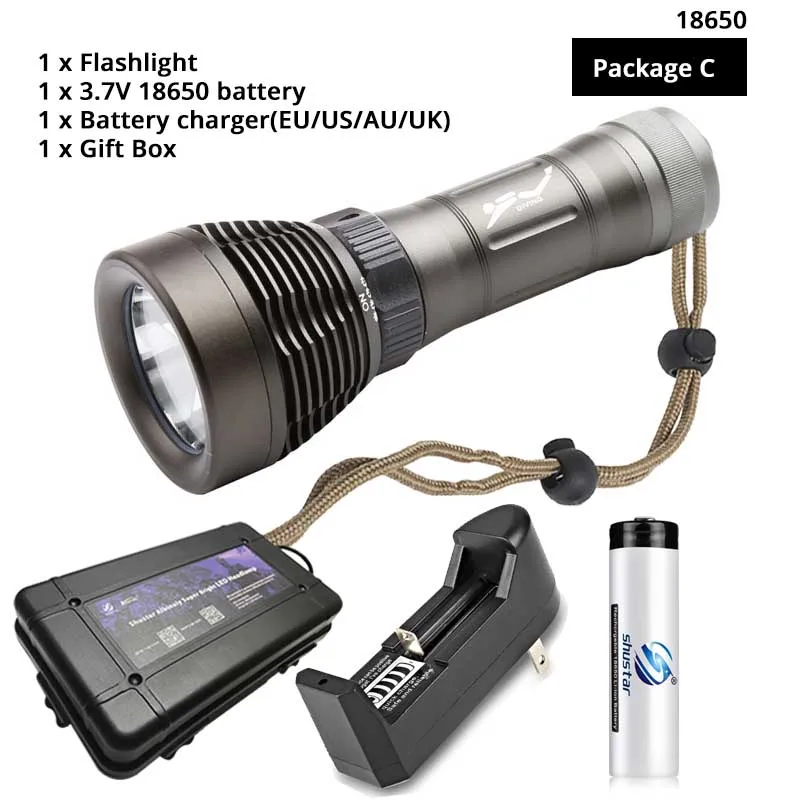 Package C-18650 IP68 фонарик для дайвинга Факел может нырнуть 100 метров поворотный переключатель индекс цветопередачи Ra80 амфибия на 18650/26650 батареи - Испускаемый цвет: Package C-18650