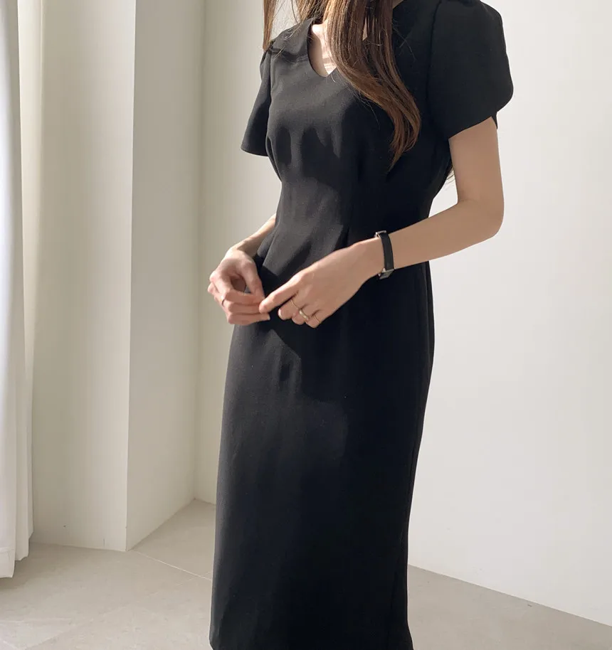Woherb Korean Chic Women Dress Short Sleeve Casual V-Neck Elegant Office Lady Dresses 2020 New Slim Waist Robe Vestidos Mujer