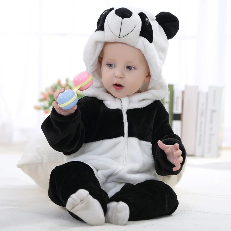 Panda Милый детский комбинезон для маленьких мальчиков и девочек; комбинезон для новорожденных; одежда для малышей с капюшоном; одежда для малышей; милый комбинезон с украшением в виде коровы - Цвет: Panda