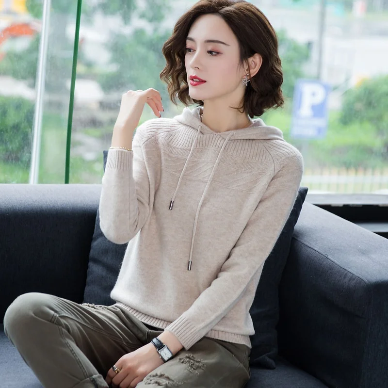 Cashmere Knitted Jumpers Woman Sweater Hooded Korean Style Hot Sale Fashion Pullover Female Woolen Knitwear Clothes Tops AA5079