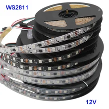 1 m/3m/5 m/30/48/60 светодиодов/m WS2811 смарт-пикселей светодиодные полосы светильник; 5050 SMD RGB; прибор приемно-WS2811IC; черный/белый печатных плат; DC12V